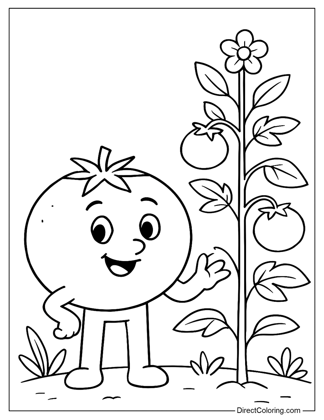 Tomato with Tomato Plant Coloring Sheet